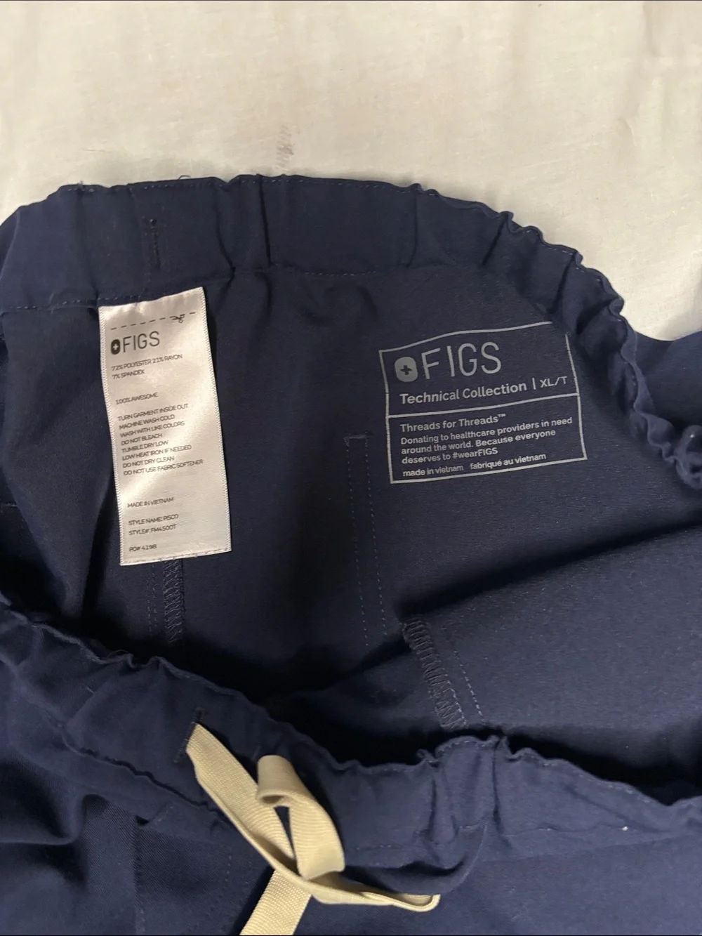 FIGS Technical Collection Scrub Pants XL Tall Navy Straight Leg FMS001